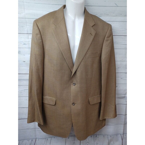Stafford Mens Blazer Jacket 42L Wool/Silk Blend Beige Tweed 2 Button - Picture 1 of 10